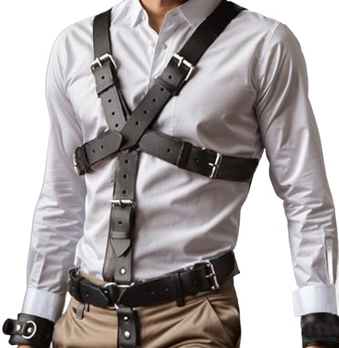 MEACOBRY GLADIATOR Harnais de poitrine en cuir souple pour homme Noir, Black28., taille unique