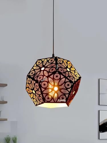 Image of twixle Metal Black Lazer Cutting Hexagonal Hanging Lights for Living Room /Pendant Lights for Ceiling /Hanging Lamps for Home Decoration /Decorative Hanging Lights,Metal (with Bulb, 1, Pack)