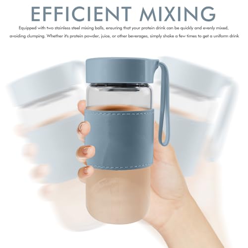 Shaker proteïneshake, 480 ml, klassieke loopshaker met 2 roerballen, BPA-vrij, kleine glazen shakerfles, lekvrije eiwitshaker voor fitness en proteïneshakes (blauw) - Afbeelding 4