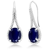 Gem Stone King 925 Sterling Silver Blue Sapphire Dangle Earrings For Women (10.00 Ct Oval 12X10MM,...