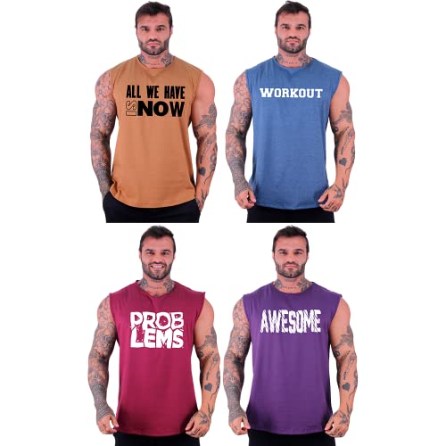 Kit 4 Regatas Machão Longline Masculina MXD Conceito Sem Manga Treino Academia Musculação Estampada