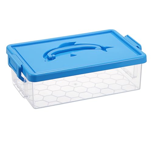BTSKY 1-Pack Clear Plastic Storage Box with Lid - 9x5.5x2.8 Stackable Organizer Featuring Easy-Lift Dolphin Design Multi-Use Portable Container for Craft Office Space-Saving Secure-Clasp Blue