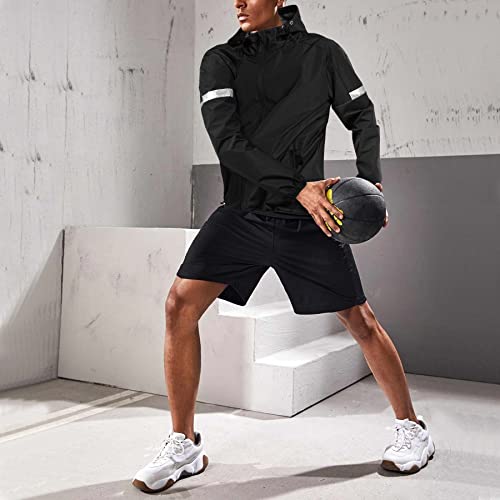 Kumayes Sauna Suit For Men Sweat Sauna Jacket Weight Loss Workout Shirt Gym Fitness Long Sleeve Sweat Suits Zipper With Hood (Black, Xx-Large) #TOP6