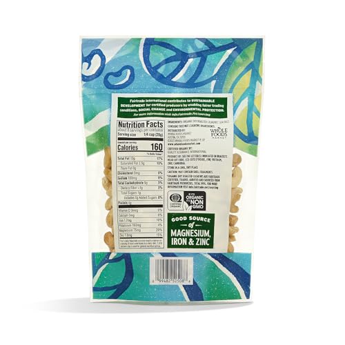 Image of Whole Foods Market, Cashews Dry Roasted Sea Salt Fair Trade Organic 8 Ounce (Pack of 2)