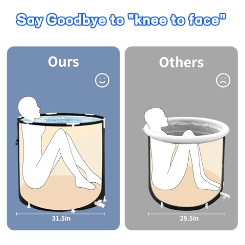 Keszing Foldable Ice Bath Tub, Cold Plunge Tub für Erwachsene mit aktualisierten T-förmigen Rahmen, Outdoor Freestanding Bathtub Spa Tub für Dusche Stall, stabiler (schwarz, 80x75cm)