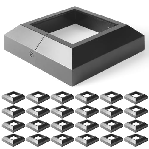 Wocepu 24 pcs 4x4 (Actual: 4"x4") Aluminum Deck Post Base Cover, for Railings, Stairs, Patios, Porches, Split Deck Post Skirt (Black)