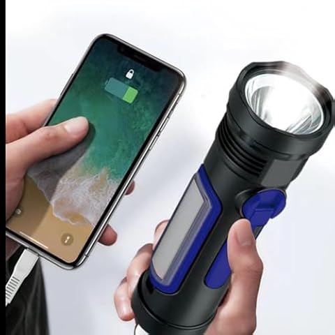 8-in-1 Emergency Portable Lightweight Flashlight with Solar Charging, Crank Charging, Radio (AM/FM/NOAA), S.O.S Alarm, Study Light, Flashlight, 2600 mAH Power Bank, and Micro USB Charging (Blue) Cover