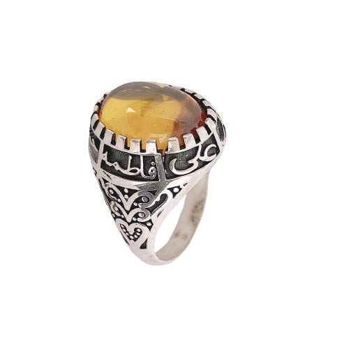Esma Allah Ali Hasan Hussein Fatemeh AHL al-Bayt Ring,Muhammad's AHL al-Bayt Ring,Ahlulbayt Ring,Shia Ring,Islamic Ring,Allah Ring,Quran Ring,Muslims Ring,Silver Yellow Zircon Mens Ring (8)