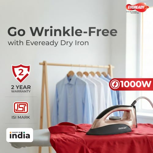 Image of Eveready X1000 1000W Dry Iron with Non-Stick Soleplate, Adjustable Temperature Control & 2 Year Warranty for Home Use
