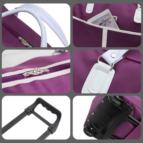 "Travel Duffel Bag with Wheels and Handles, Large Weekender Handbag Toiletry Bag for Overnight Trip, Black"3