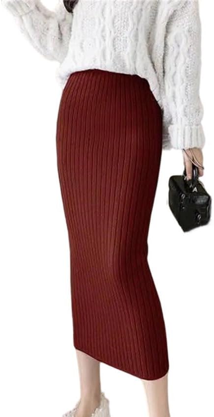 Women Solid Knit A Line Skirt Elastic High Waist Slim Fit Split Hem Elegant Party Skirt Streetwear