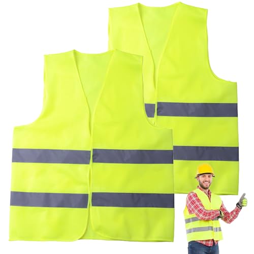 2Pcs Hi Vis Vests, High Visibility Safety Vest Reflective Yellow, Adjustable Universal Size for Adults & teenager - Construction, Running, Road Cycling, Traffic Work (yellow)