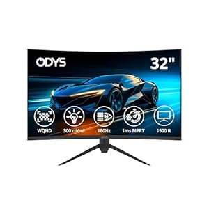 ODYS Gaming Monitor XP32-X – 32 Zoll (80 cm), Curved (1500R), 180 Hz, WQHD (2.560×1.440 px), 1 ms Reaktionszeit (MPRT), HDR, FreeSync/G-Sync komp., Eye Care, HDMI, DP, 3,5mm Audio