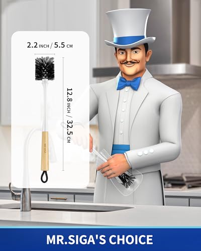 MR.SIGA Bamboo Handle Bottle Brush, Flexible Cleaner for Water Bottles, Glassware, Mugs - 1 Pack - Image 2