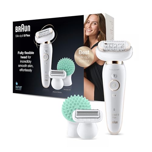 Braun Silk-épil 9 Flex kozmetički set, ženski epilator / uređaj za uklanjanje dlačica, neklizajuća ručka i kontrola pritiska, sa fleksibilnom glavom za lakše uklanjanje dlačica, 9020, bijelo/zlatno