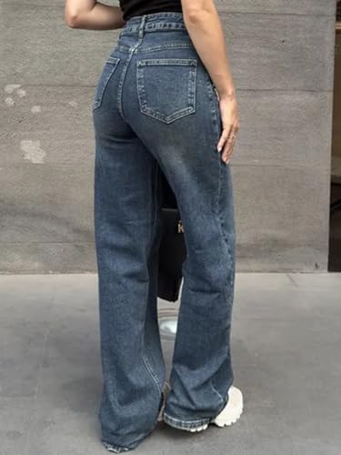 Image of KOTTY Women's Wide Leg Denim Jeans | Relaxed Fit High Rise Fashion Jeans for Casual Wear