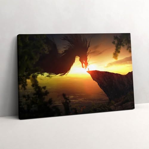 Monde fantastique peinture murale grand tableaux 60x40cm de dragon imaginaire