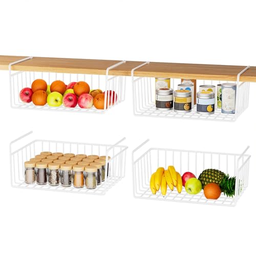 SUFAUY 4-Pack Under Cabinet Shelf Basket, Wire Shelves for Storage Holds up to 22lbs for Kitchen...