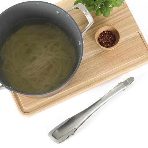 Image of Calphalon Prime Kitchen Tongs, Kitchen Clamp Tongs, Grilling Tongs, 12-Inch Stainless Steel Tongs with Taupe Silicone Head High-Heat Resistant Locking, Ergonomic Balanced Control