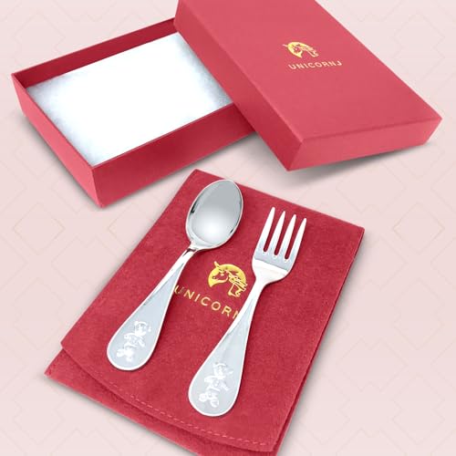 sterling silver baby spoon fork set teddy bear design personalized engravable  complete with gift box  keepsake gift for baby  made in italy