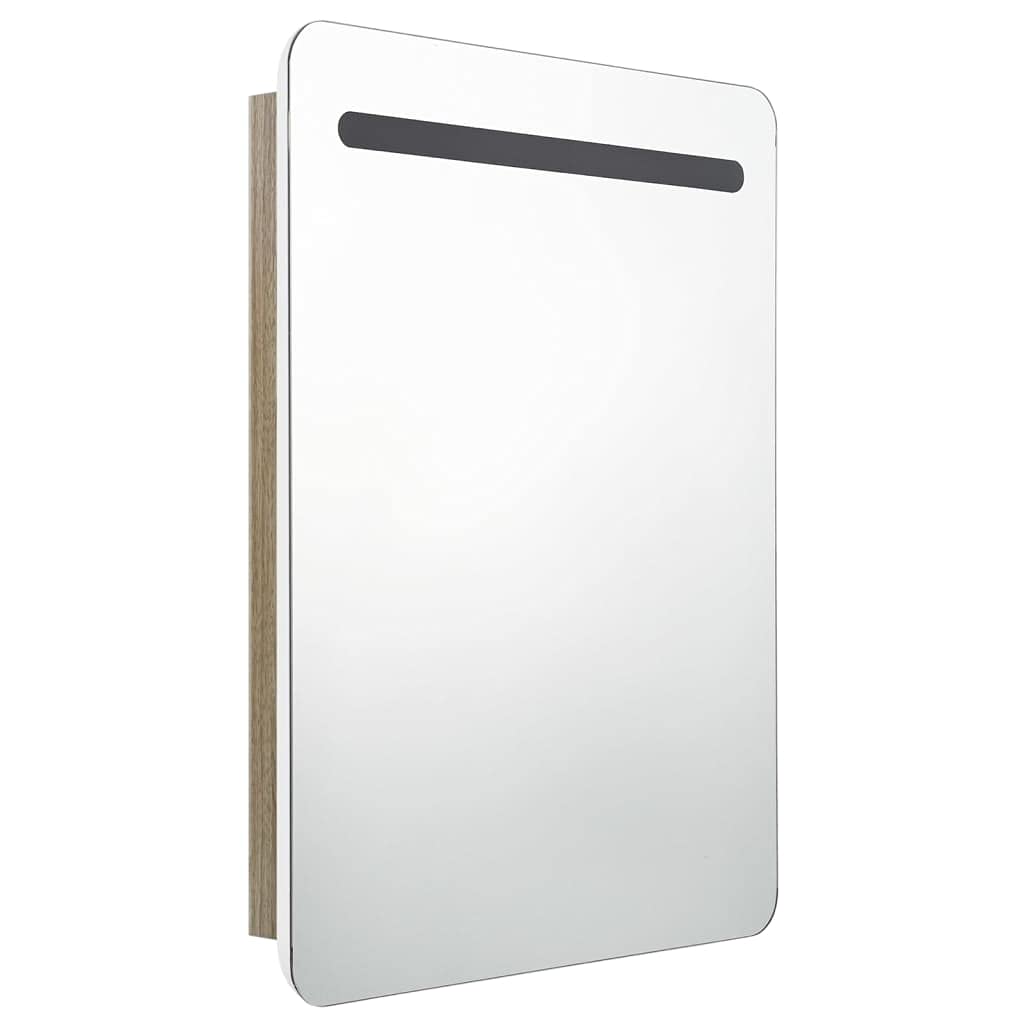 LED-Bad-Spiegelschrank Weiß und Eichen-Optik, 60x11x80 cm Wandschrank mit Beleuchtung, Badezimmerschrank für Kosmetik, Hautpflege und Rasur