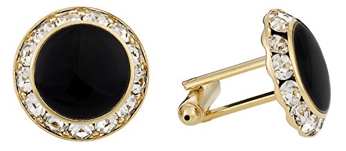 Mancuernillas para hombre negras y doradas con cristales CZ y caja de regalo rígida miniatura 2