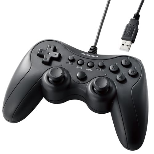 Elecom JC-GP20SBK Wired Gamepad, Xinput, PS System, Continuous Fire, Switch between Stick Modes, Lightweight, Black