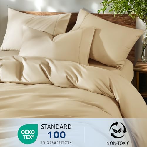 Shilucheng 100% Cotton Queen Size Duvet Covers - 600 Thread Count, Luxury Sateen Weave Egyptian Cotton Comforter Cover with Zipper Closure & Corner Ties,Hotel Bedding Duvet Covers 3 Piece (Beige)