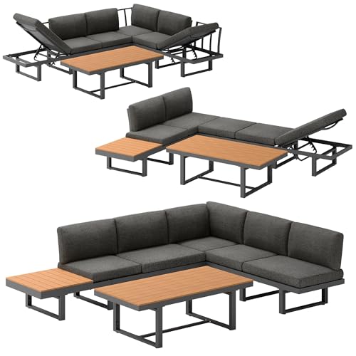 Mucola Gartenmöbel Set Aluminium Essgruppe mit 5-Fach verstellbare Rückenlehnen Sitzgruppe höhenverstellbarer Tisch | wetterfest und rostfrei | Essgruppe extra Dicke Wasserabweisende Kissen Mucola Gartenmöbel Set Aluminium Essgruppe mit 5-Fach verstellbare Rückenlehnen Sitzgruppe höhenverstellbarer Tisch | wetterfest und rostfrei | Essgruppe extra Dicke Wasserabweisende Kissen