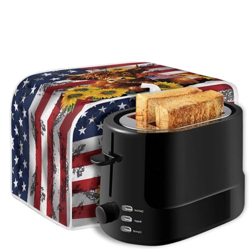 Image of 2 Slice Toaster Dust Cover with Top Hook Kitchen Small Appliance Bread Toaster Oven Dustproof Cover American Flag Highland Cow July 4th Independence Day Decor