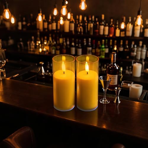 Image of CANDLE CHOICE Indoor Outdoor Flameless Candles with Timer Waterproof Realistic Flickering Battery Operated Pillar LED Lights with Acrylic Shell Wedding Party Christmas Decorations 6 Pack 2 inchx5 inch Gold