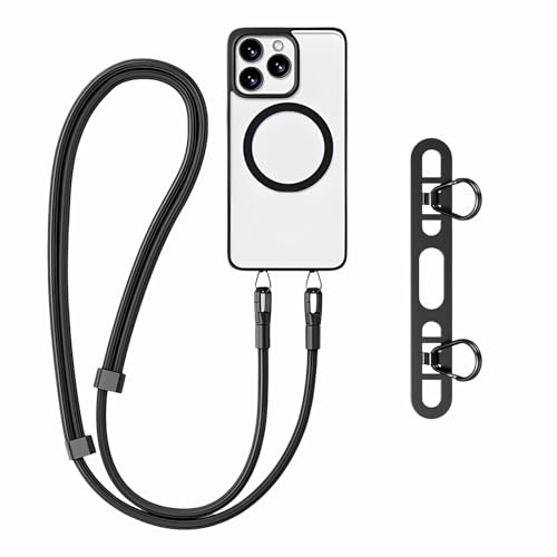 Qixuer Ajustable Mobile Phone Lanyard, Negro Cuerda para Movil con Almohadilla de Metal, Cuerda Movil Colgar Longitud Ajustable, para Teléfonos Inteligentes, para al Aire Libre, de Viaje