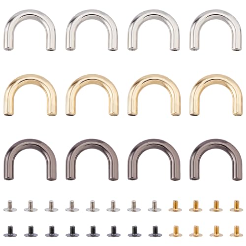 Hobbspring 12 Sets Alloy D-Ring Connector Buckles with Screws For Leather Craft Bag Straps Purse Making Bag Hardware Mixed Colors Arch Bridge Design for Shoulder Handbag 0.98×0.79Inch
