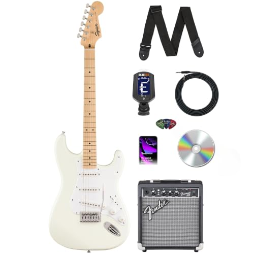 Image of Fender Squier Sonic Stratocaster - Arctic White Bundle with Frontman 10G Amp, Instrument Cable, Tuner, Strap, Picks, and Austin Bazaar Instructional Video