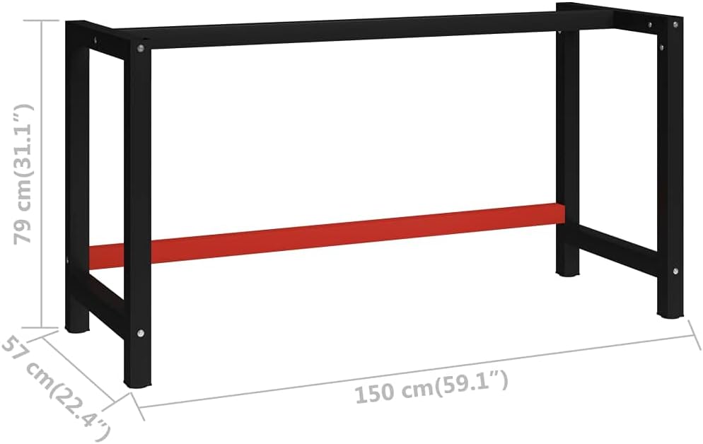 vidaXL Work Bench Frame Metal 59.1"x22.4"x31.1" Black and Red