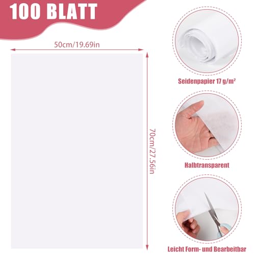 woric 100 Blatt Seidenpapier Weiß, 50x70 cm Packseide Verpackungsmaterial Seidenpapier Geschenkpapier für Weihnachten Deko Hochzeit Geburtstag Basteln Verpacken DIY