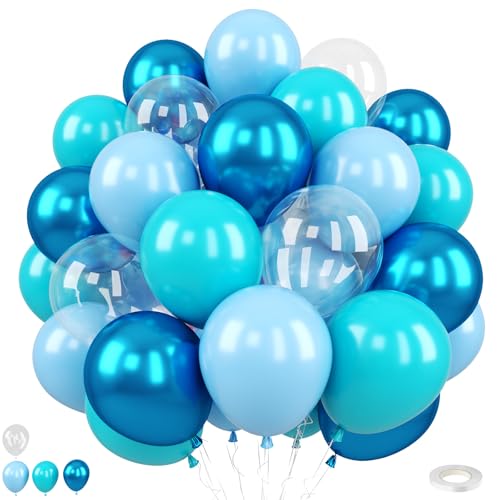 Image of Blue Ocean Balloons, 50Pcs 12 Inch Teal Metallic Latex for Summer Party | Maca Blue Teal Balloons for Ocean Beach Summer Pool Baby Shower Wedding Under the Sea Kid's Birthday Party Decor