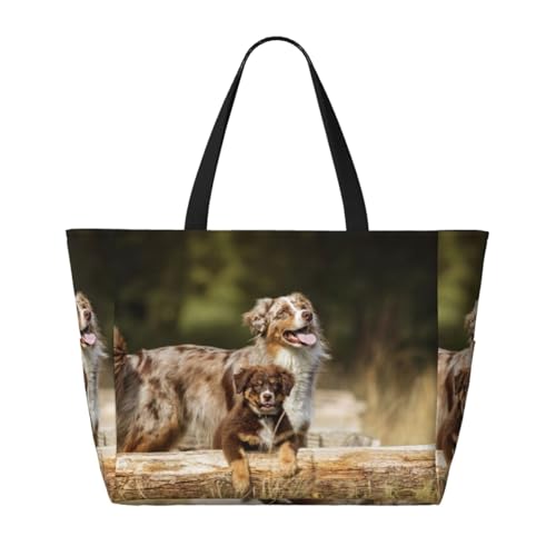 Sac de plage berger australien brun grand format à anses robustes
