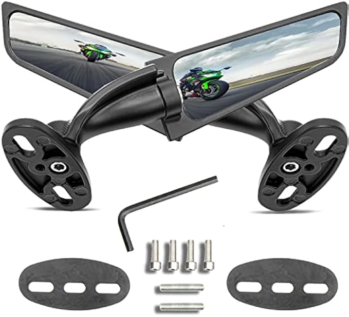 2022 Latest Motorcycle Wing Mirrors Compatible with Ninja 400 Mirrors Honda Yamaha Kawasaki Suzuki Motorcycle Rearview Mirrors w/Adjustable Low Profile & Convex Design, (2 Pack)