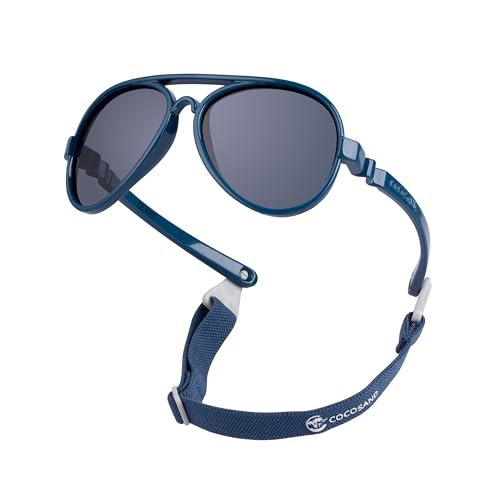 Image of COCOSAND Baby Aviator Polarized Sunglasses with Adjustable Strap for Baby Infant Girl Boy 0-18 Months
