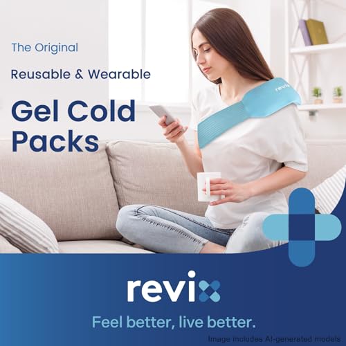Image of REVIX Ice Packs for Injuries Reusable, 2 Packs Hot and Cold Pack with Adjustable Strap, Flexible Ice Wraps for Joints and Muscle, Rotator Cuff, Back, Knee Discomfort Relief (10 inch x 5 inch Blue)