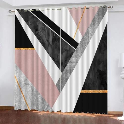 Noir Rose Géométrie Black-out Rideaux pour Chambre à coucher, Blanc Gris Marbre Texture Draperies Œillet, Bruit Réduction Vie Chambre Thermique Isolé...
