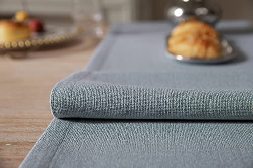 Image of ZeeMart Burlap Style Farmhouse Table Runners 90 Inches Long, Dusty Blue Rustic Woven Dining Table Runner for Everyday Use, 14x90 Inches, Light Dusty Blue