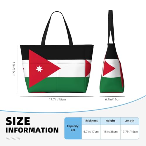 Jordanian Flag Extra Large Tote Bag For Women,Foldable Beach Bag With Pocket Weekender Travel Overnight Bag4