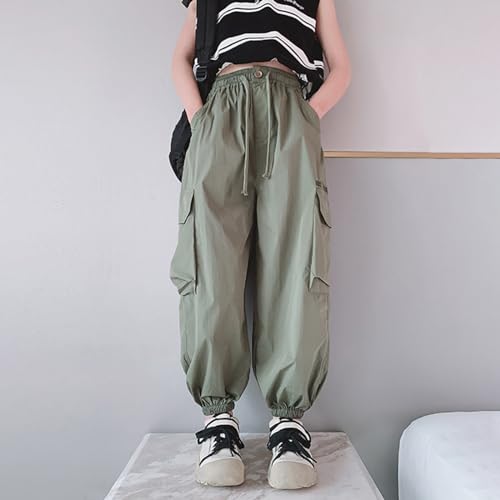 Jean for Girls Pants for Girls Casual High Elastic Waisted Drawstring Loose Fit Pockets Kid Tall Cargo Copper Key3