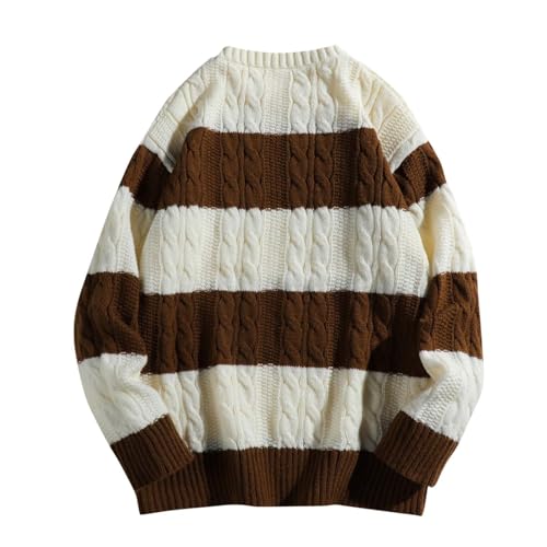 Men's Round Neck Sweater Loose Patchwork Color Block Long Sleeve Pullover Knit Soft Fashion Dropped Shoulder Sweaters2