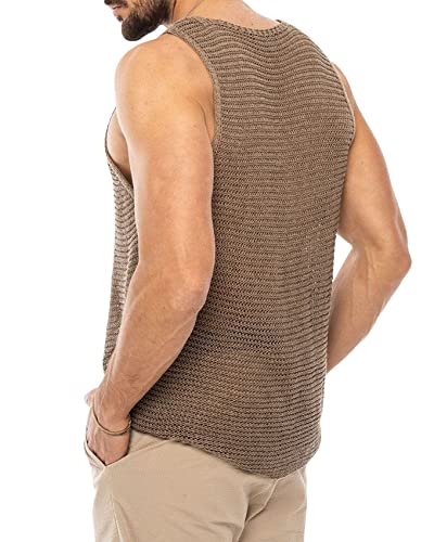 Angeun Mens Tank Tops Casual Sleeveless Lightweight Muscle Shirts Knit Loose Cami Shirt Summer Sweater Vest Blouses Brown #TOP1