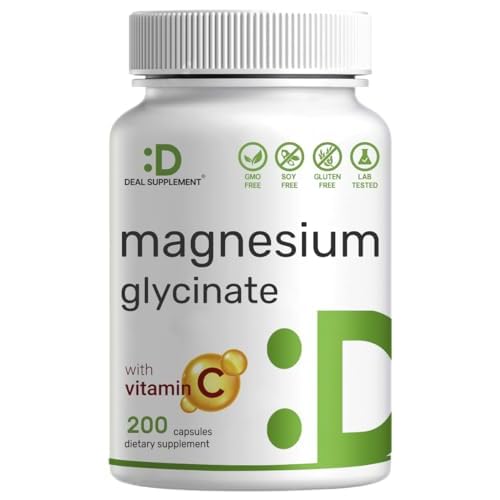 Magnesium Glycinate 500mg Per Capsule (1000mg Per Serving) Plus Vitamin C, 240 Capsules – 100% Chelated for Easy Absorption – Essential Mineral Supplement