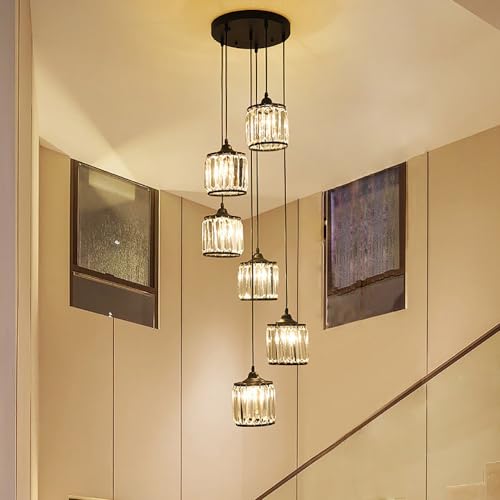 Lustre d'escalier minimaliste moderne LED suspension 6 lampes