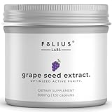 FOLIUS LABS Grape Seed Extract 500mg - 95% OPCs Polyphenols - High Strength Grape Seed Supplement - Support Cardiovascular Health – 120 Capsules